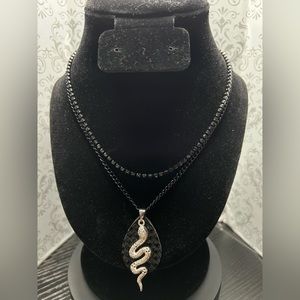 16” Necklace with snake black tear drop pendant with chain extender.